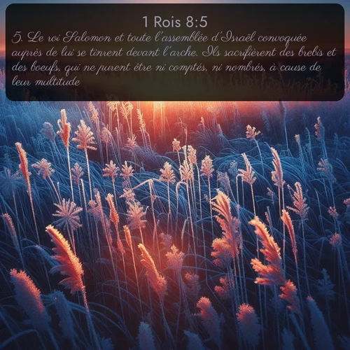 Segond 1 Rois  ; image nature: image avec le verset biblique :Le roi Salomon et toute l&#039;assemblée d&#039;Israël convoquée auprès de lui se tinrent devant l&#039;arche. Ils sacrifièrent des brebis et des boeufs, qui ne purent être ni comptés, ni nombrés, à cause de leur multitude. ;  ; 8:5