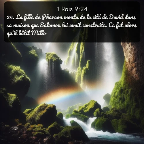Segond 1 Rois  ; image nature: image avec le verset biblique :La fille de Pharaon monta de la cité de David dans sa maison que Salomon lui avait construite. Ce fut alors qu&#039;il bâtit Millo. ;  ; 9:24