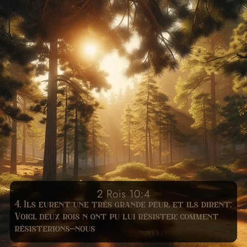 Segond 2 Rois  ; image nature: image avec le verset biblique :Ils eurent une très grande peur, et ils dirent: Voici, deux rois n&#039;ont pu lui résister; comment résisterions-nous? ;  ; 10:4