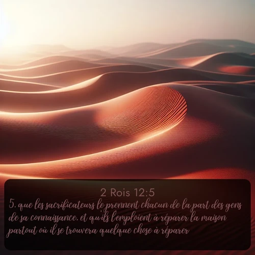 Segond 2 Rois  ; image nature: image avec le verset biblique :que les sacrificateurs le prennent chacun de la part des gens de sa connaissance, et qu&#039;ils l&#039;emploient à réparer la maison partout où il se trouvera quelque chose à réparer. ;  ; 12:5
