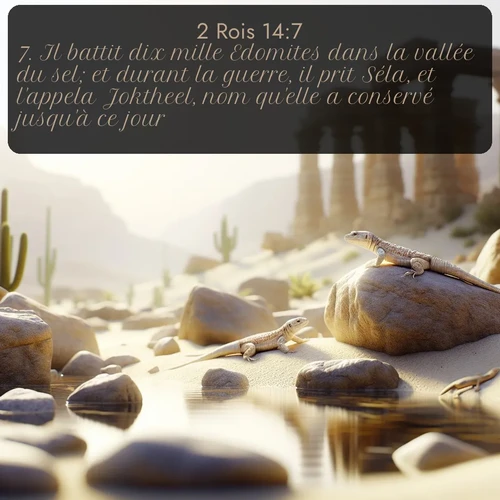 Segond 2 Rois  ; image nature: image avec le verset biblique :Il battit dix mille Edomites dans la vallée du sel; et durant la guerre, il prit Séla, et l&#039;appela Joktheel, nom qu&#039;elle a conservé jusqu&#039;à ce jour. ;  ; 14:7