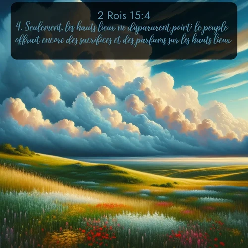 Segond 2 Rois  ; image nature: image avec le verset biblique :Seulement, les hauts lieux ne disparurent point; le peuple offrait encore des sacrifices et des parfums sur les hauts lieux. ;  ; 15:4