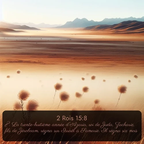Segond 2 Rois  ; image nature: image avec le verset biblique :La trente-huitième année d&#039;Azaria, roi de Juda, Zacharie, fils de Jéroboam, régna sur Israël à Samarie. Il régna six mois. ;  ; 15:8