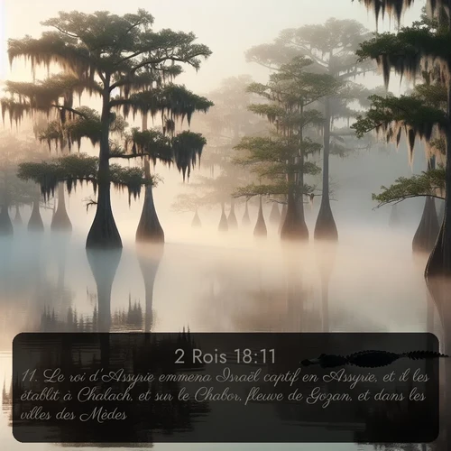 Segond 2 Rois  ; image nature: image avec le verset biblique :Le roi d&#039;Assyrie emmena Israël captif en Assyrie, et il les établit à Chalach, et sur le Chabor, fleuve de Gozan, et dans les villes des Mèdes, ;  ; 18:11