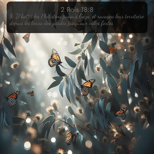 Segond 2 Rois  ; image nature: image avec le verset biblique :Il battit les Philistins jusqu&#039;à Gaza, et ravagea leur territoire depuis les tours des gardes jusqu&#039;aux villes fortes. ;  ; 18:8