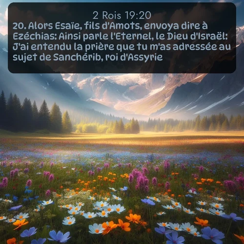 Segond 2 Rois  ; image nature: image avec le verset biblique :Alors Esaïe, fils d&#039;Amots, envoya dire à Ezéchias: Ainsi parle l&#039;Eternel, le Dieu d&#039;Israël: J&#039;ai entendu la prière que tu m&#039;as adressée au sujet de Sanchérib, roi d&#039;Assyrie. ;  ; 19:20
