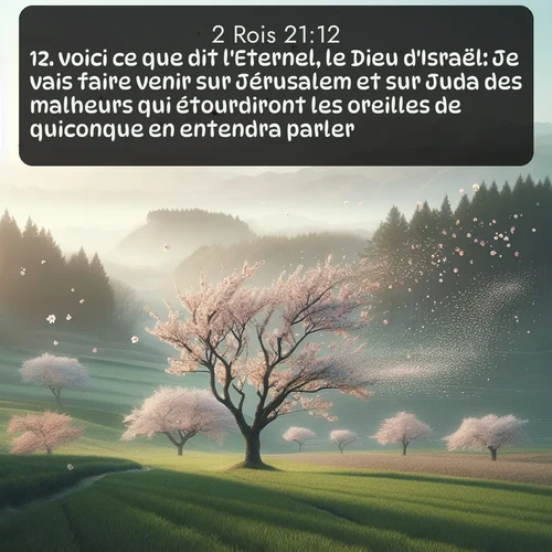 Segond 2 Rois  ; image nature: image avec le verset biblique :voici ce que dit l&#039;Eternel, le Dieu d&#039;Israël: Je vais faire venir sur Jérusalem et sur Juda des malheurs qui étourdiront les oreilles de quiconque en entendra parler. ;  ; 21:12