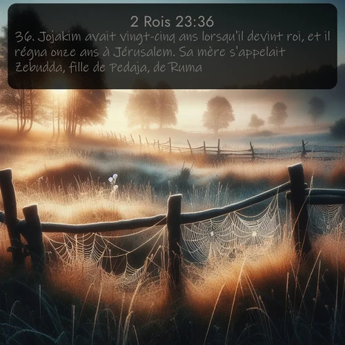 Segond 2 Rois  ; image nature: image avec le verset biblique :Jojakim avait vingt-cinq ans lorsqu&#039;il devint roi, et il régna onze ans à Jérusalem. Sa mère s&#039;appelait Zebudda, fille de Pedaja, de Ruma. ;  ; 23:36
