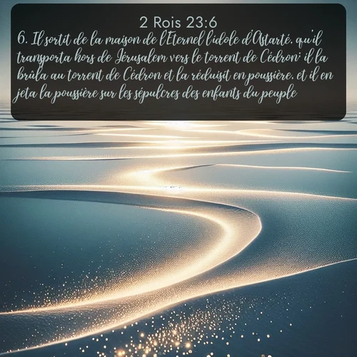 Segond 2 Rois  ; image nature: image avec le verset biblique :Il sortit de la maison de l&#039;Eternel l&#039;idole d&#039;Astarté, qu&#039;il transporta hors de Jérusalem vers le torrent de Cédron; il la brûla au torrent de Cédron et la réduisit en poussière, et il en jeta la poussière sur les sépulcres des enfants du peuple. ;  ; 23:6