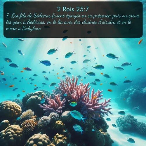 Segond 2 Rois  ; image nature: image avec le verset biblique :Les fils de Sédécias furent égorgés en sa présence; puis on creva les yeux à Sédécias, on le lia avec des chaînes d&#039;airain, et on le mena à Babylone. ;  ; 25:7