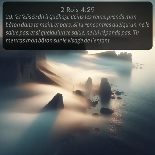 Segond 2 Rois  ; image nature: image avec le verset biblique :Et Elisée dit à Guéhazi: Ceins tes reins, prends mon bâton dans ta main, et pars. Si tu rencontres quelqu&#039;un, ne le salue pas; et si quelqu&#039;un te salue, ne lui réponds pas. Tu mettras mon bâton sur le visage de l&#039;enfant. ;  ; 4:29