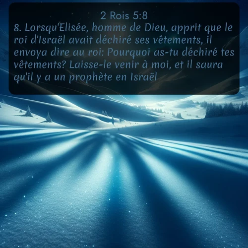 Segond 2 Rois  ; image nature: image avec le verset biblique :Lorsqu&#039;Elisée, homme de Dieu, apprit que le roi d&#039;Israël avait déchiré ses vêtements, il envoya dire au roi: Pourquoi as-tu déchiré tes vêtements? Laisse-le venir à moi, et il saura qu&#039;il y a un prophète en Israël. ;  ; 5:8