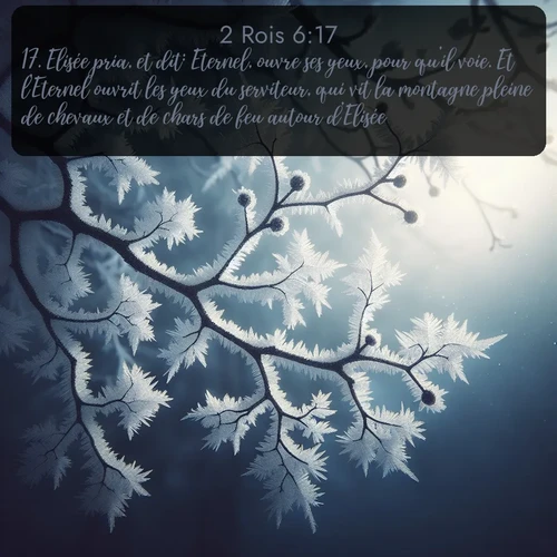 Segond 2 Rois  ; image nature: image avec le verset biblique :Elisée pria, et dit: Eternel, ouvre ses yeux, pour qu&#039;il voie. Et l&#039;Eternel ouvrit les yeux du serviteur, qui vit la montagne pleine de chevaux et de chars de feu autour d&#039;Elisée. ;  ; 6:17
