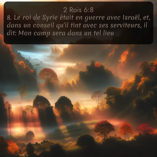 Segond 2 Rois  ; image nature: image avec le verset biblique :Le roi de Syrie était en guerre avec Israël, et, dans un conseil qu&#039;il tint avec ses serviteurs, il dit: Mon camp sera dans un tel lieu. ;  ; 6:8