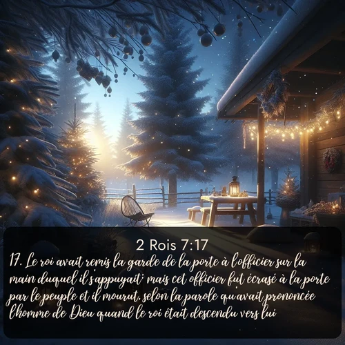Segond 2 Rois  ; image nature: image avec le verset biblique :Le roi avait remis la garde de la porte à l&#039;officier sur la main duquel il s&#039;appuyait; mais cet officier fut écrasé à la porte par le peuple et il mourut, selon la parole qu&#039;avait prononcée l&#039;homme de Dieu quand le roi était descendu vers lui. ;  ; 7:17