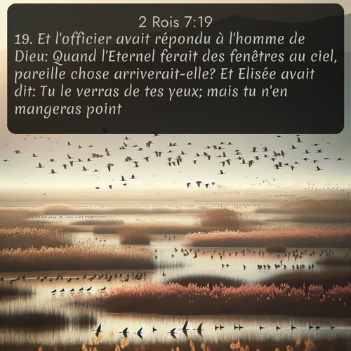 Segond 2 Rois  ; image nature: image avec le verset biblique :Et l&#039;officier avait répondu à l&#039;homme de Dieu: Quand l&#039;Eternel ferait des fenêtres au ciel, pareille chose arriverait-elle? Et Elisée avait dit: Tu le verras de tes yeux; mais tu n&#039;en mangeras point. ;  ; 7:19