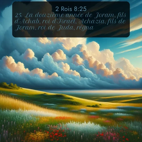 Segond 2 Rois  ; image nature: image avec le verset biblique :La douzième année de Joram, fils d&#039;Achab, roi d&#039;Israël, Achazia, fils de Joram, roi de Juda, régna. ;  ; 8:25