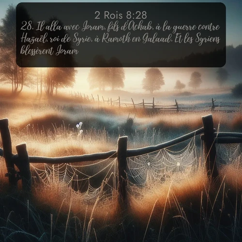 Segond 2 Rois  ; image nature: image avec le verset biblique :Il alla avec Joram, fils d&#039;Achab, à la guerre contre Hazaël, roi de Syrie, à Ramoth en Galaad. Et les Syriens blessèrent Joram. ;  ; 8:28