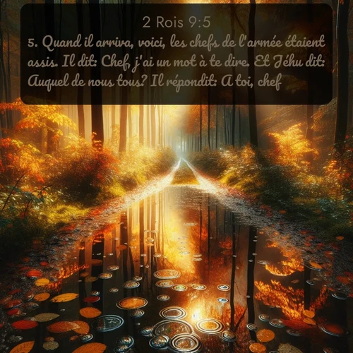 Segond 2 Rois  ; image nature: image avec le verset biblique :Quand il arriva, voici, les chefs de l&#039;armée étaient assis. Il dit: Chef, j&#039;ai un mot à te dire. Et Jéhu dit: Auquel de nous tous? Il répondit: A toi, chef. ;  ; 9:5