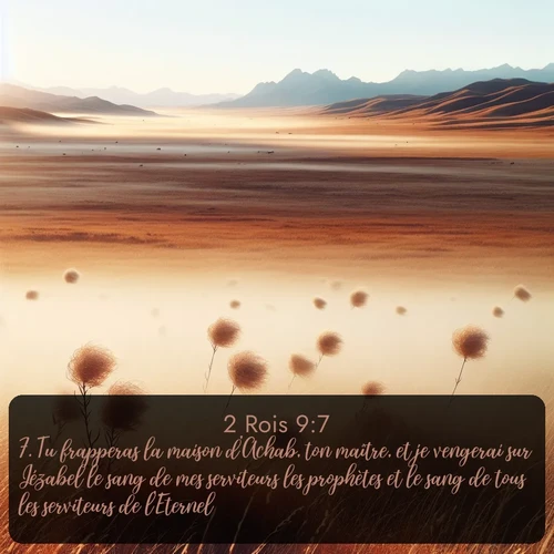 Segond 2 Rois  ; image nature: image avec le verset biblique :Tu frapperas la maison d&#039;Achab, ton maître, et je vengerai sur Jézabel le sang de mes serviteurs les prophètes et le sang de tous les serviteurs de l&#039;Eternel. ;  ; 9:7