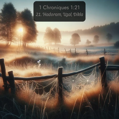 Segond 1 Chroniques  ; image nature: image avec le verset biblique :Hadoram, Uzal, Dikla, ;  ; 1:21