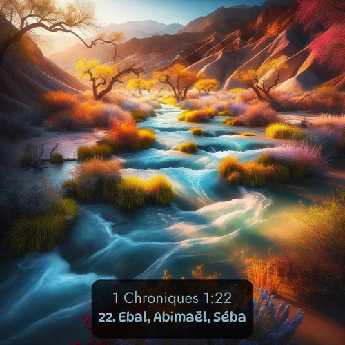 Segond 1 Chroniques  ; image nature: image avec le verset biblique :Ebal, Abimaël, Séba, ;  ; 1:22