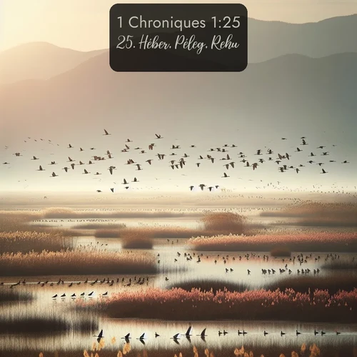Segond 1 Chroniques  ; image nature: image avec le verset biblique :Héber, Péleg, Rehu, ;  ; 1:25