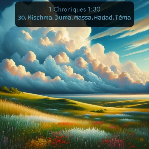Segond 1 Chroniques  ; image nature: image avec le verset biblique :Mischma, Duma, Massa, Hadad, Téma, ;  ; 1:30