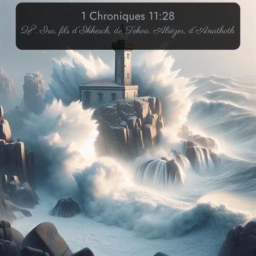 Segond 1 Chroniques  ; image nature: image avec le verset biblique :Ira, fils d&#039;Ikkesch, de Tekoa. Abiézer, d&#039;Anathoth. ;  ; 11:28