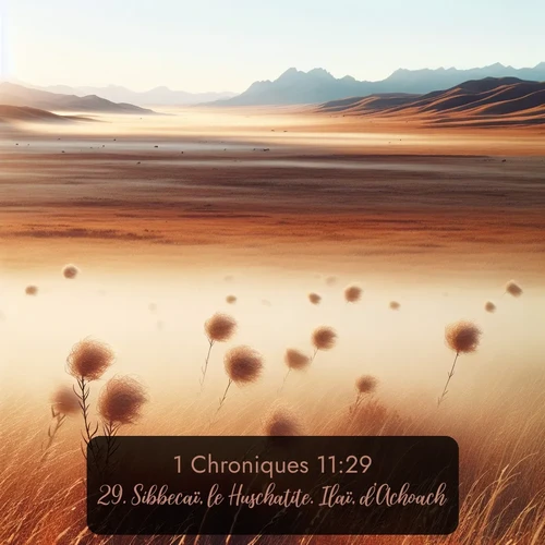 Segond 1 Chroniques  ; image nature: image avec le verset biblique :Sibbecaï, le Huschatite. Ilaï, d&#039;Achoach. ;  ; 11:29