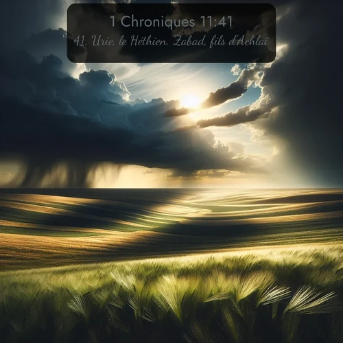 Segond 1 Chroniques  ; image nature: image avec le verset biblique :Urie, le Héthien. Zabad, fils d&#039;Achlaï. ;  ; 11:41