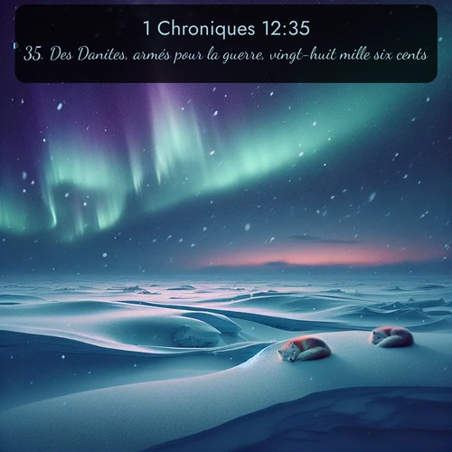 Segond 1 Chroniques  ; image nature: image avec le verset biblique :Des Danites, armés pour la guerre, vingt-huit mille six cents. ;  ; 12:35
