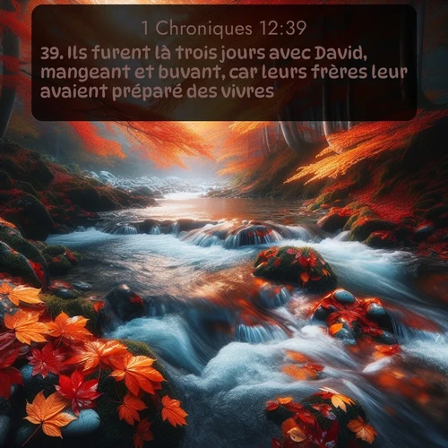 Segond 1 Chroniques  ; image nature: image avec le verset biblique :Ils furent là trois jours avec David, mangeant et buvant, car leurs frères leur avaient préparé des vivres. ;  ; 12:39