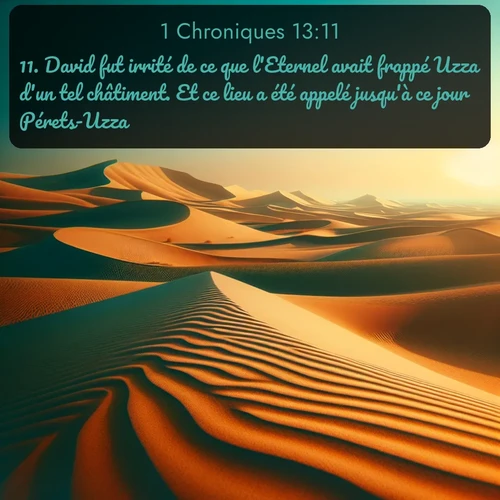 Segond 1 Chroniques  ; image nature: image avec le verset biblique :David fut irrité de ce que l&#039;Eternel avait frappé Uzza d&#039;un tel châtiment. Et ce lieu a été appelé jusqu&#039;à ce jour Pérets-Uzza. ;  ; 13:11