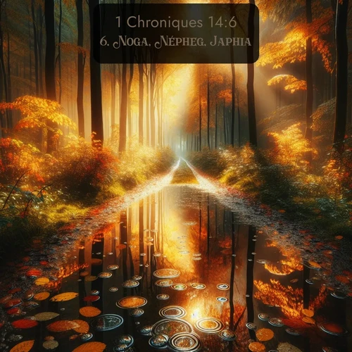 Segond 1 Chroniques  ; image nature: image avec le verset biblique :Noga, Népheg, Japhia, ;  ; 14:6