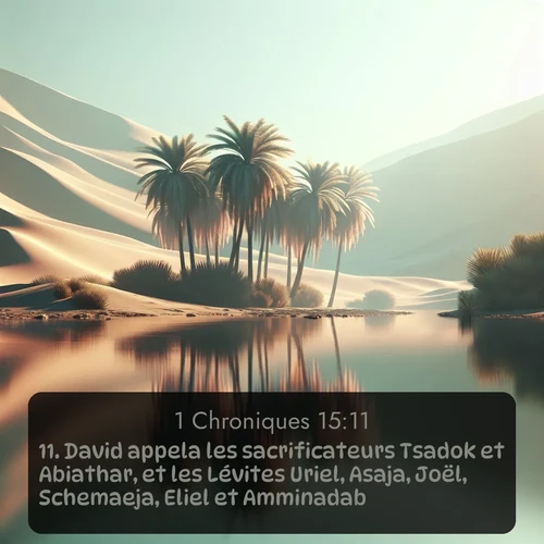Segond 1 Chroniques  ; image nature: image avec le verset biblique :David appela les sacrificateurs Tsadok et Abiathar, et les Lévites Uriel, Asaja, Joël, Schemaeja, Eliel et Amminadab. ;  ; 15:11