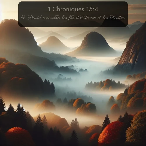Segond 1 Chroniques  ; image nature: image avec le verset biblique :David assembla les fils d&#039;Aaron et les Lévites: ;  ; 15:4