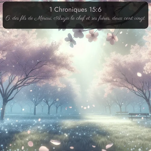 Segond 1 Chroniques  ; image nature: image avec le verset biblique :des fils de Merari, Asaja le chef et ses frères, deux cent vingt; ;  ; 15:6