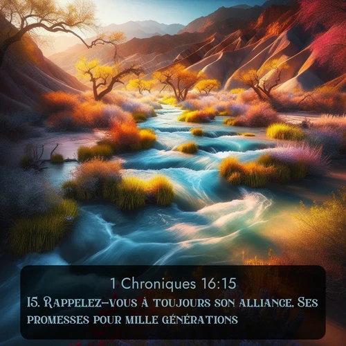 Segond 1 Chroniques  ; image nature: image avec le verset biblique :Rappelez-vous à toujours son alliance, Ses promesses pour mille générations, ;  ; 16:15