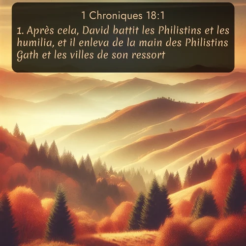 Segond 1 Chroniques  ; image nature: image avec le verset biblique :Après cela, David battit les Philistins et les humilia, et il enleva de la main des Philistins Gath et les villes de son ressort. ;  ; 18:1