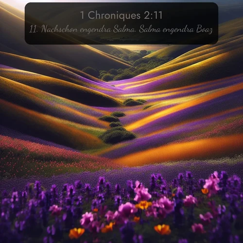 Segond 1 Chroniques  ; image nature: image avec le verset biblique :Nachschon engendra Salma. Salma engendra Boaz. ;  ; 2:11