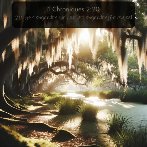 Segond 1 Chroniques  ; image nature: image avec le verset biblique :Hur engendra Uri, et Uri engendra Betsaleel. - ;  ; 2:20
