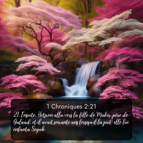 Segond 1 Chroniques  ; image nature: image avec le verset biblique :Ensuite, Hetsron alla vers la fille de Makir, père de Galaad, et il avait soixante ans lorsqu&#039;il la prit; elle lui enfanta Segub. ;  ; 2:21
