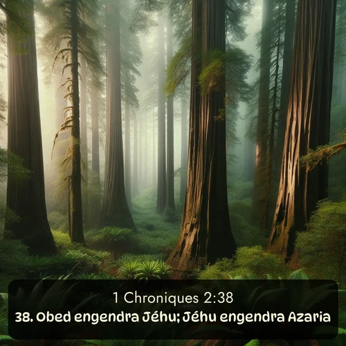 Segond 1 Chroniques  ; image nature: image avec le verset biblique :Obed engendra Jéhu; Jéhu engendra Azaria; ;  ; 2:38