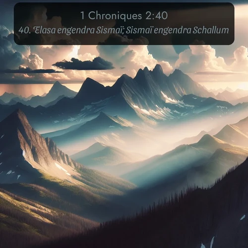Segond 1 Chroniques  ; image nature: image avec le verset biblique :Elasa engendra Sismaï; Sismaï engendra Schallum; ;  ; 2:40