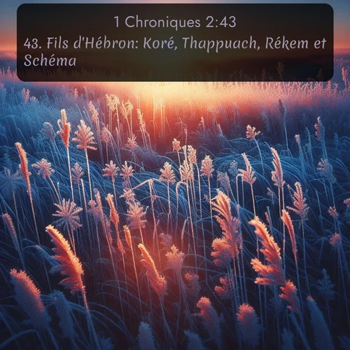 Segond 1 Chroniques  ; image nature: image avec le verset biblique :Fils d&#039;Hébron: Koré, Thappuach, Rékem et Schéma. ;  ; 2:43