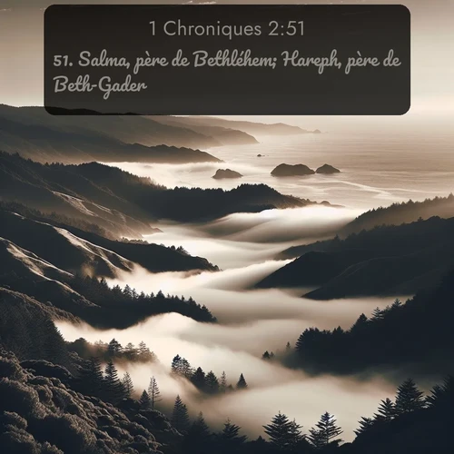 Segond 1 Chroniques  ; image nature: image avec le verset biblique :Salma, père de Bethléhem; Hareph, père de Beth-Gader. ;  ; 2:51