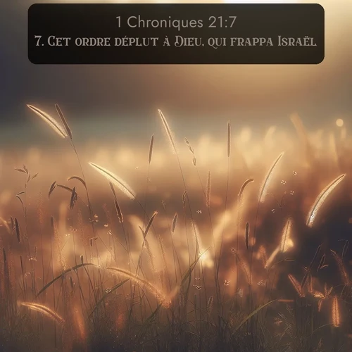 Segond 1 Chroniques  ; image nature: image avec le verset biblique :Cet ordre déplut à Dieu, qui frappa Israël. ;  ; 21:7