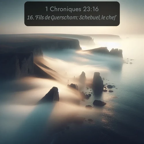 Segond 1 Chroniques  ; image nature: image avec le verset biblique :Fils de Guerschom: Schebuel, le chef. ;  ; 23:16