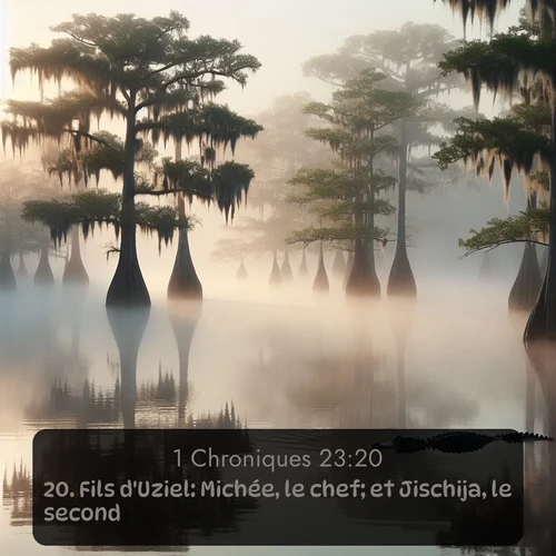 Segond 1 Chroniques  ; image nature: image avec le verset biblique :Fils d&#039;Uziel: Michée, le chef; et Jischija, le second. ;  ; 23:20